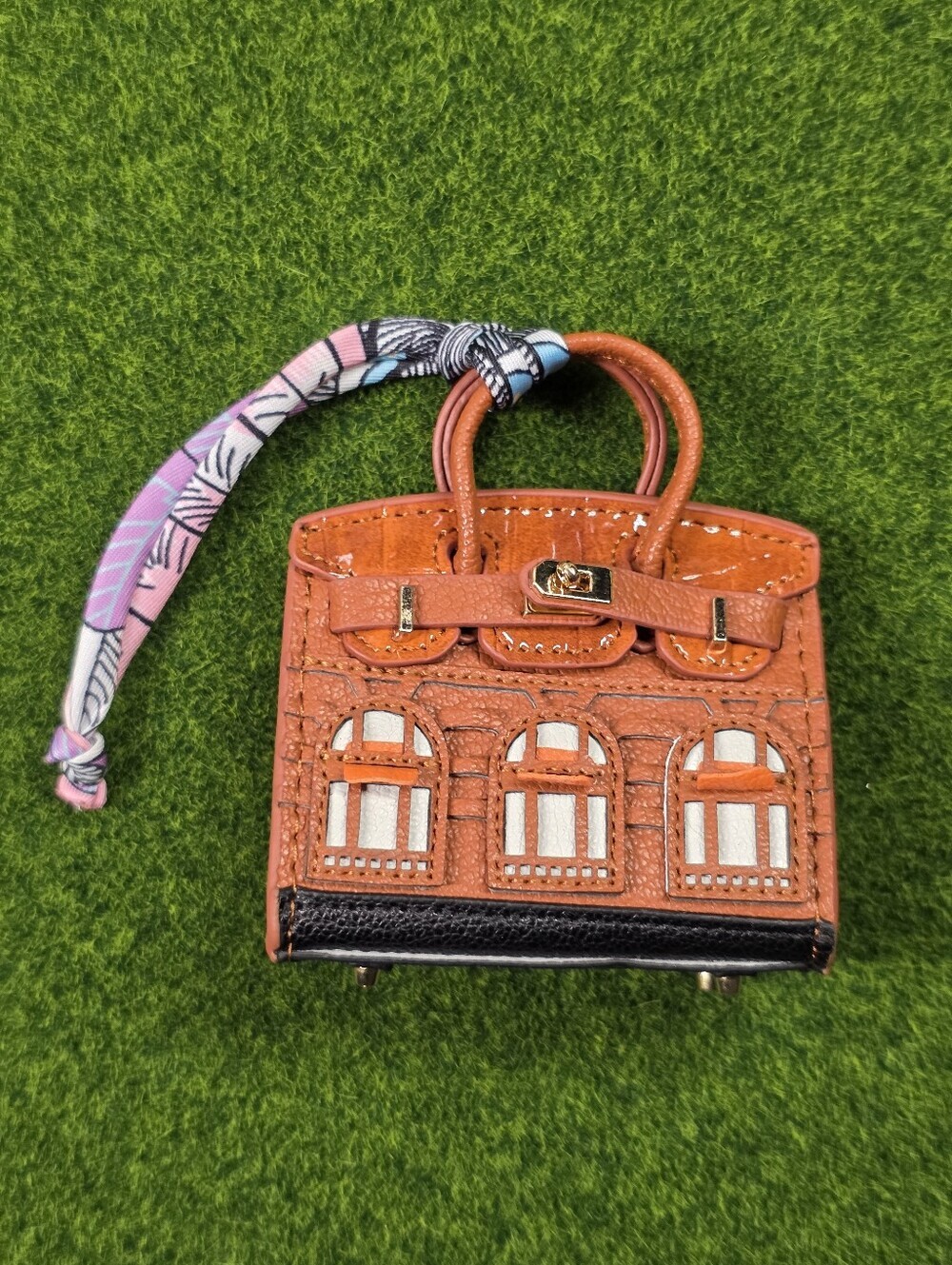 Leather Mini Tote Bag in Cognac with Scarf Accent